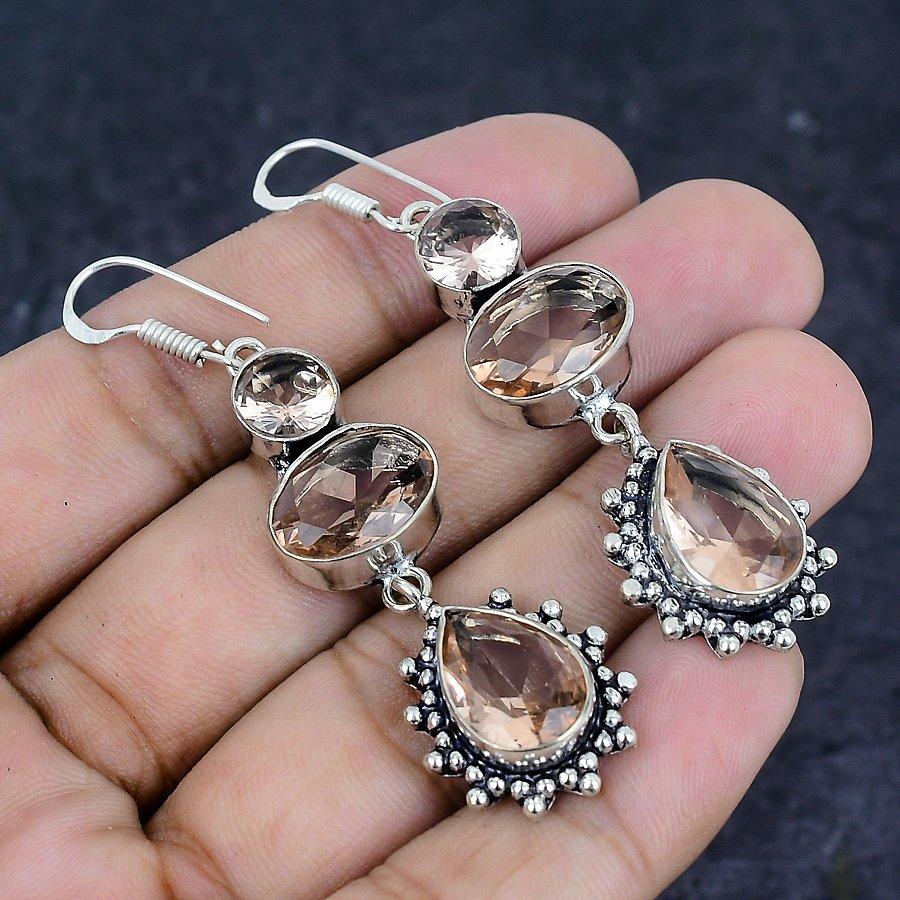 Morganite Gemstone 925 Sterling Silver Earring 2.56"