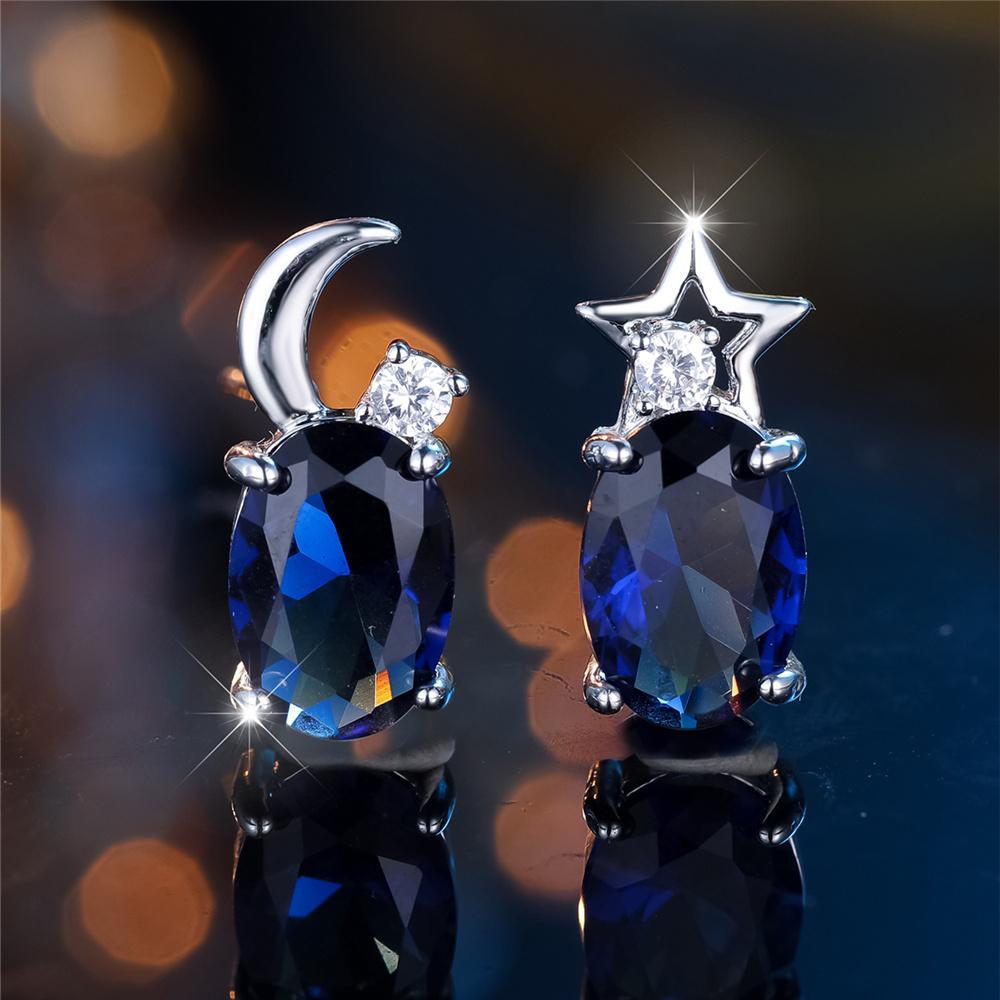 Милые женские серьги-пусеты в виде звезды и луны из голубого кристалла и камня серебристого цвета, свадебные для женщин