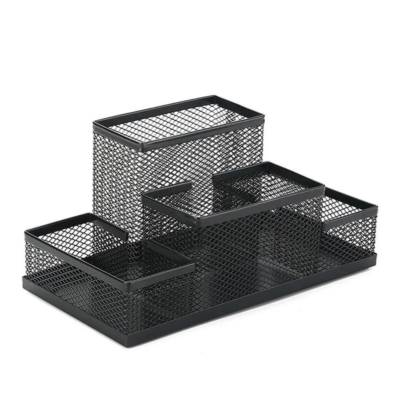 Multifuncional Desk Metal Mesh Pen Holder Organizer Office School Stationery Storage Box Pencil Case Stand Desktop Accessories