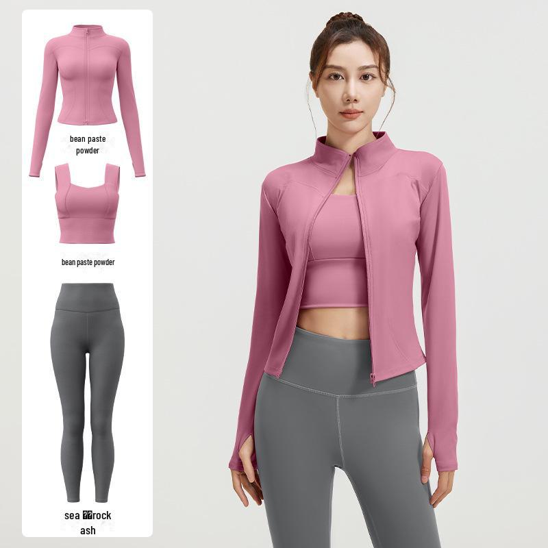 Juyitang Spring & Autumn Seamless Yoga 3-Piece Set: Slim-Fit Fitness & Running Outfit
