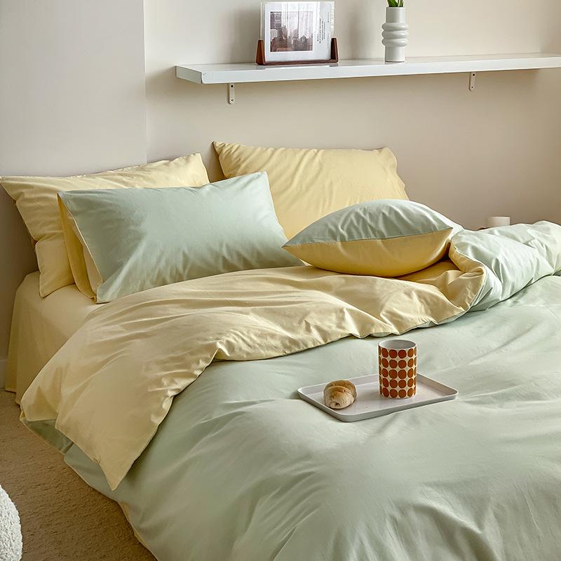 Set de patru piese din bumbac pur din bumbac spălat din două piese, în stil nordic, de culoare uni