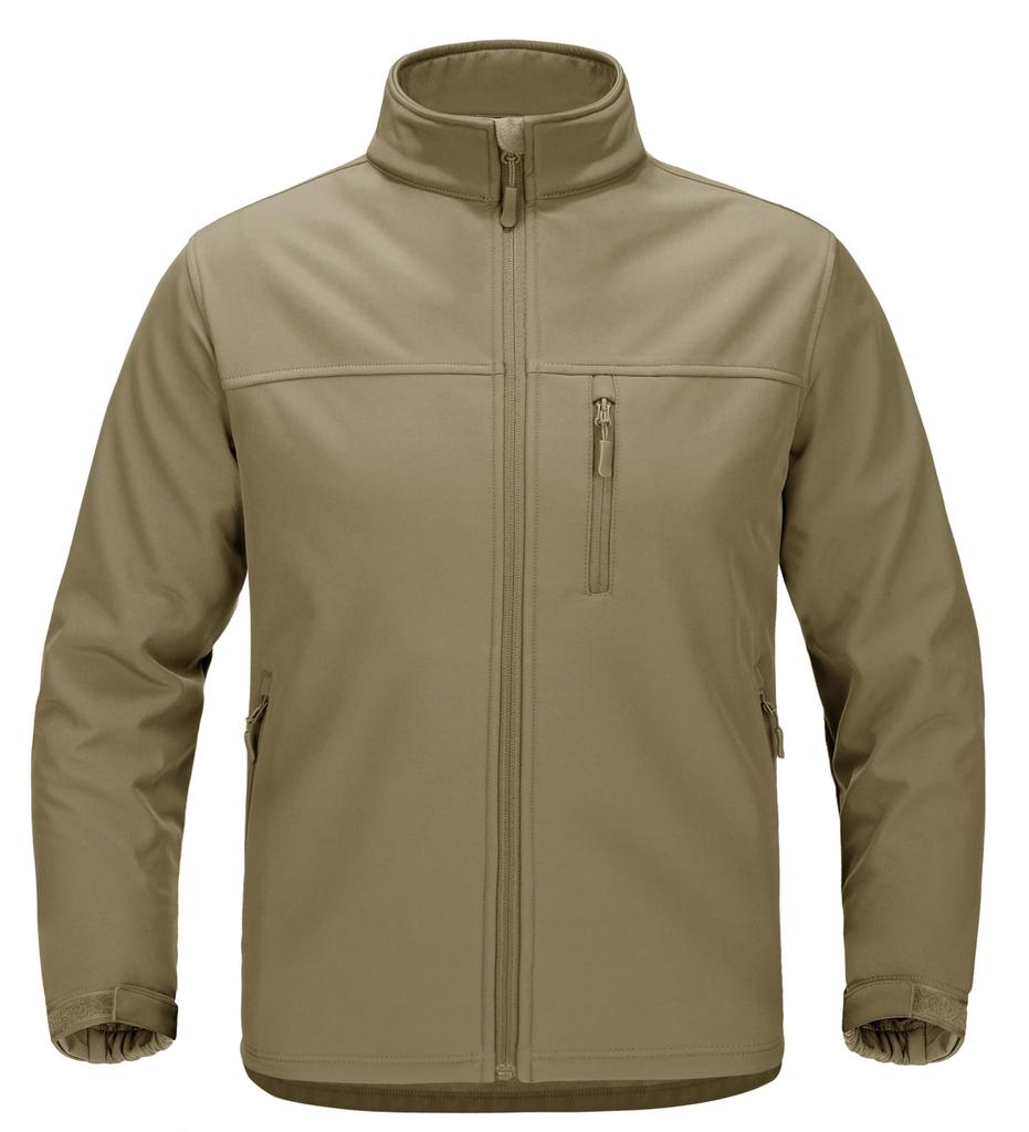 KEFITEVD Men's Softshell Jacket, Winter, Outdoor, Mountaineering, Cold Weather, Windproof, Fleece-Lined, Warm, High-Neck, Windbreaker, Khaki, Size XL