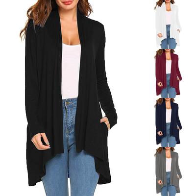 European and American Women's Knit Long Sleeve Solid Cardigan with Pockets - In Stock