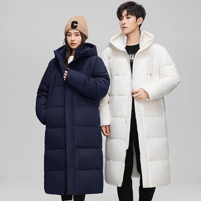 National standard high-quality thermal coat down jacket for men and women medium and long couples cross-border outdoor tooling hooded jacket