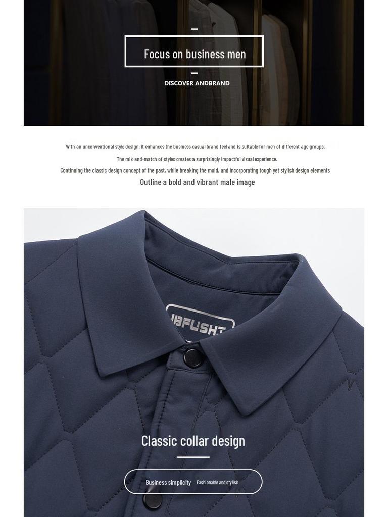 Lätt Bomullskragejacka för Herrar - Höst/Vinter Pappa-stil