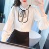 New 2024 Fashion Autumn Long Sleeve Casual Lace Up Ruffled Collar Blouse Shirt Women Tops Blouses Shirts J449