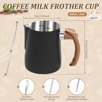 Milchaufschäumkännchen mit Skala Ergonomischer Griff Edelstahl sicher und langlebig für Barista Espresso Kännchen