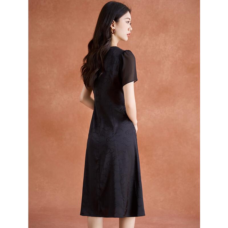 New Chinese Style Qipao Knot Button Lace Stitch Black Dress