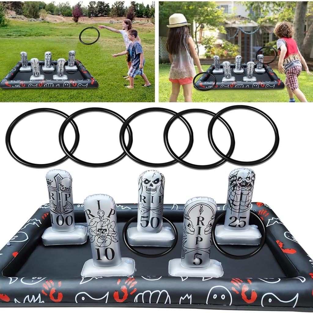 Plastic Ring Giant Tombstone Ring Toss Games Halloween Party Game Favors for Kids Inflatable Game Outdoor Carnival Game Classroom Indoor School Yard
