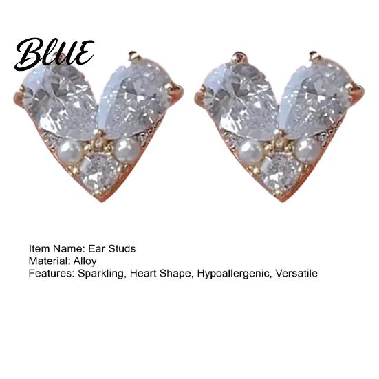 Faux Pearl Ear Studs Rhinestone Heart Artificial Diamonds Love Stud