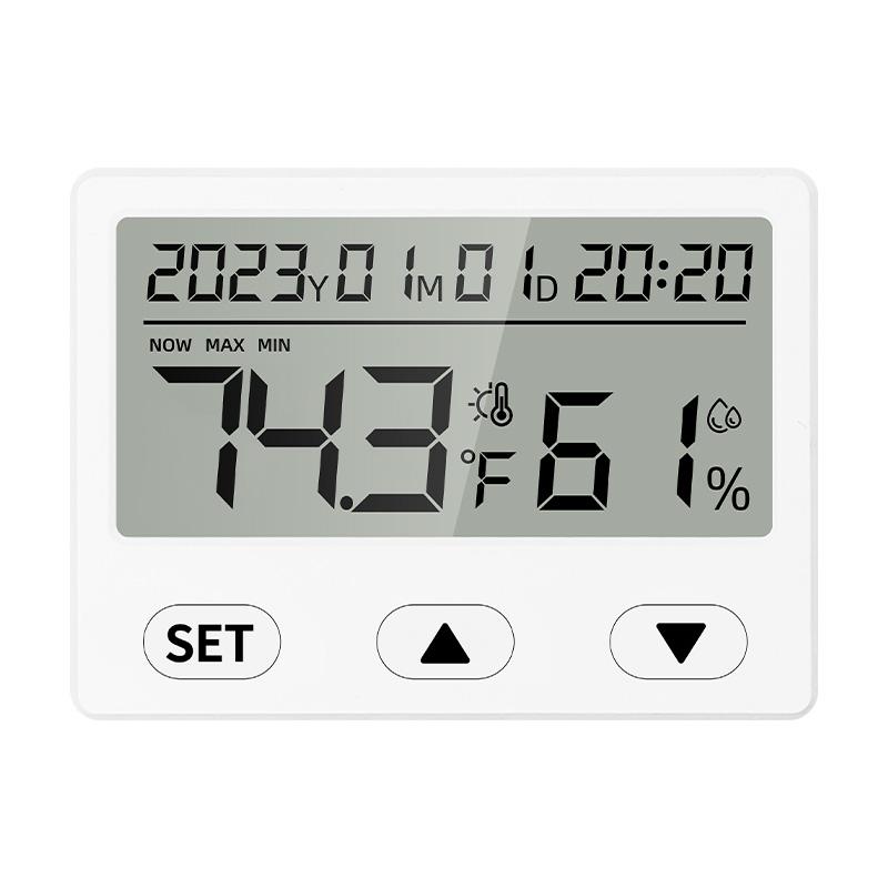 Home Digital Thermo-Hygrometer Ultra-Thin LCD Big Screen Measures Temperature Humidity with Time Clock Display Plastic For Room 2