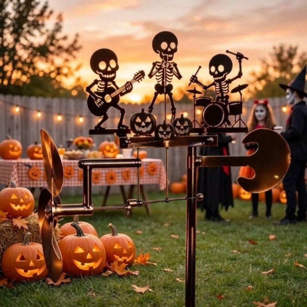 Wind-Powered Halloween Skeleton Metal Drummer Wind Heavy Duty Rock Band Sculpture Yard