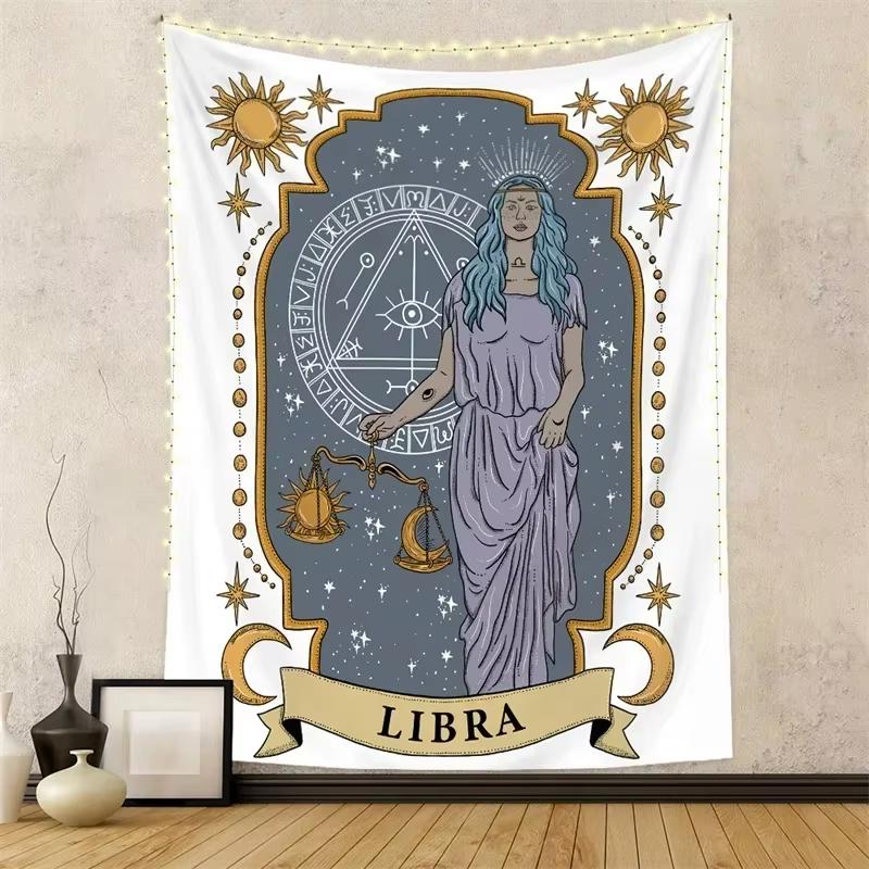 Twelve Constellations Wall Tapestry Hanging Tarot Hippie Wall Rugs Moon Sun Wall Art Decor Background Cloth Mandala Home Decor
