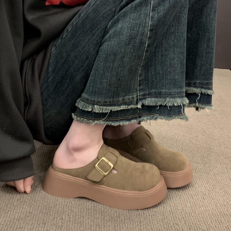 

Баотоу полутапочки женские новые весна-осень уличная кожа ретро платформа Бокен женская обувь 39 хаки