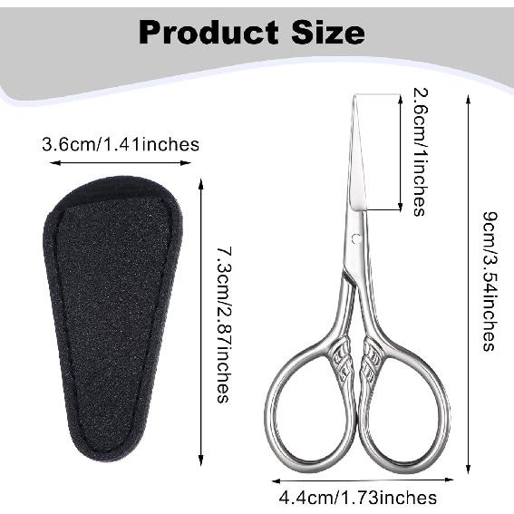 Small Scissors Beauty for Women Men, 3.5  Precision Grooming Mini Eyebrow Scissors with PU Sheath, Stainless Steel Straight Tip Eye Brow Scissors for