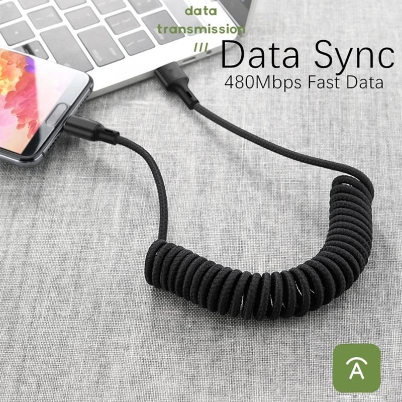 5A USB C Kablosu Hızlı Şarj Bahar Kabloları iPhone için Yıldırım Tipi C Kablo Mikro Veri Kablosu Huawei Xiaomi için 1.5 m