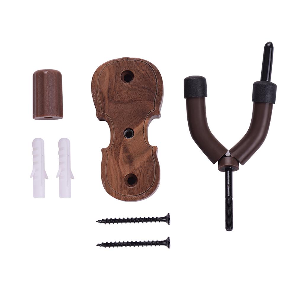 Wall Mount Violin Fiddle Viola Hanger Hook Keeper with Bow Holder Rubber Cushion Wood Base