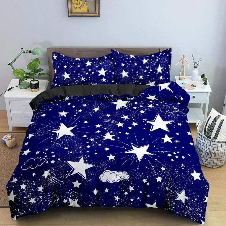 Kawaii Glitter Stars Duvet Cover Twin Queen Psychedelic Space Cosmos Starry Sky Comforter Cover Colorful Star Galaxy Bedding Set