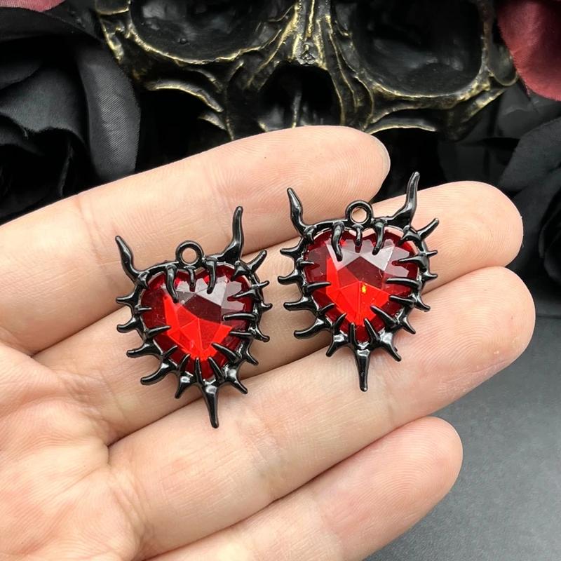 4pcs Gothic Thorn Heart Charms Spiky Burning Heart Pendant Punk Necklace Earring DIY Thorns Charms Jewelry Handicraft Making