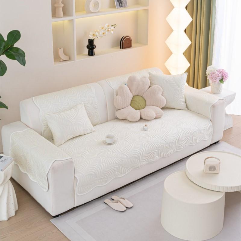 French Style Sofa Cushion Cover Non-Slip Summer Solid Color Cool Feeling Sofa Protector Soft Anti-Skid Living Room Sofa Mat