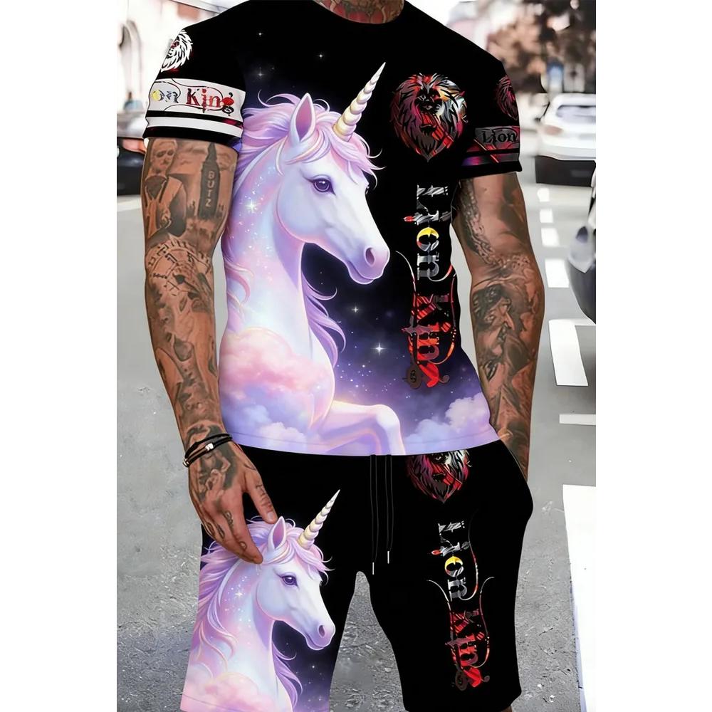 Fashion Animal Print Men's Sportswear Casual Versatile Short-sleeved Shorts Set Comfortable Breathable Sport Wear Men’s