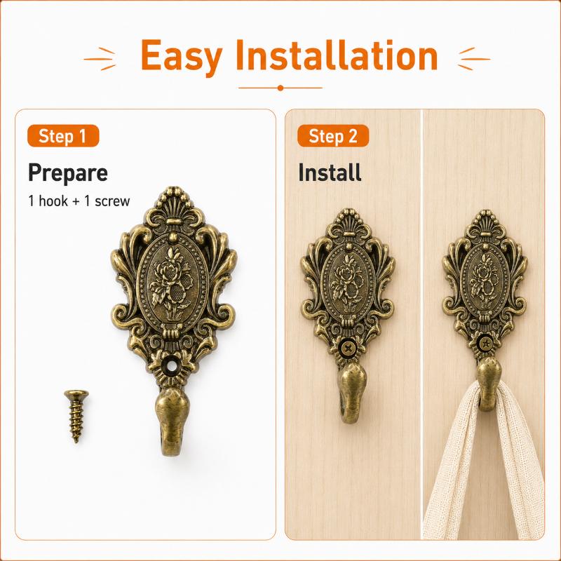 Xiaomi 2PCS Vintage Wall Hooks Decorative Metal Coat Hook Antique Clothes Hanger Towel Hat Bag Robe Holder for Bathroom Bedroom Hall