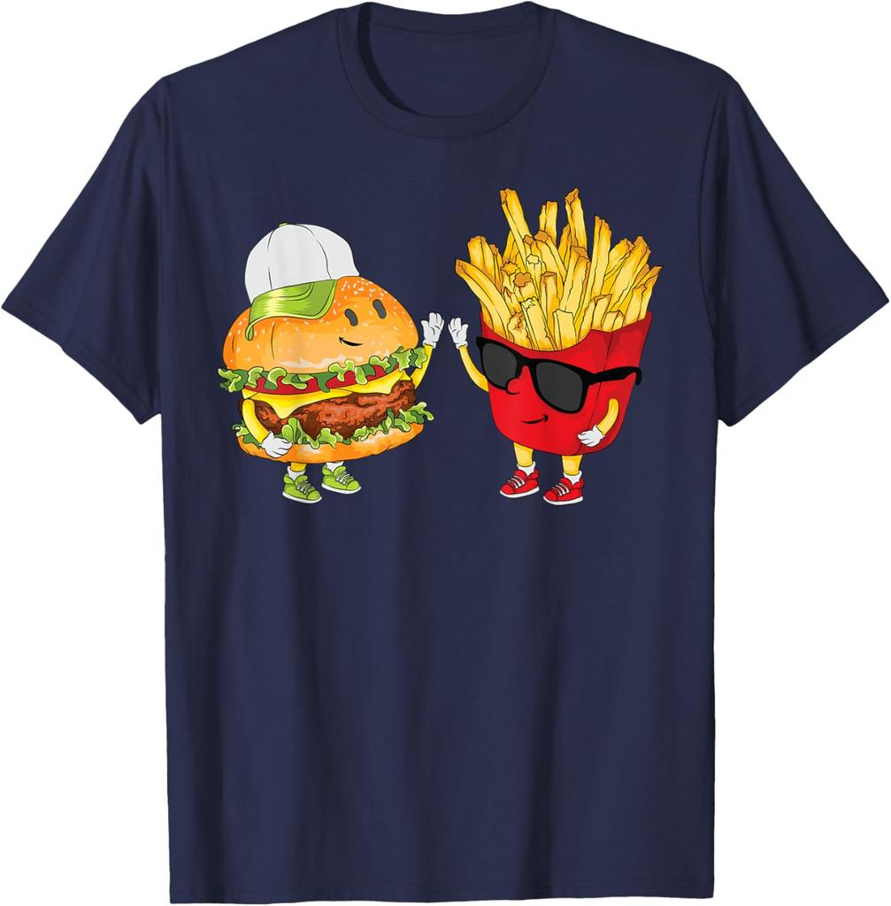 Hamburger Fries High Five Funny Combo Snack Graphic Print Men's T-Shirt Casual Daily Tee
