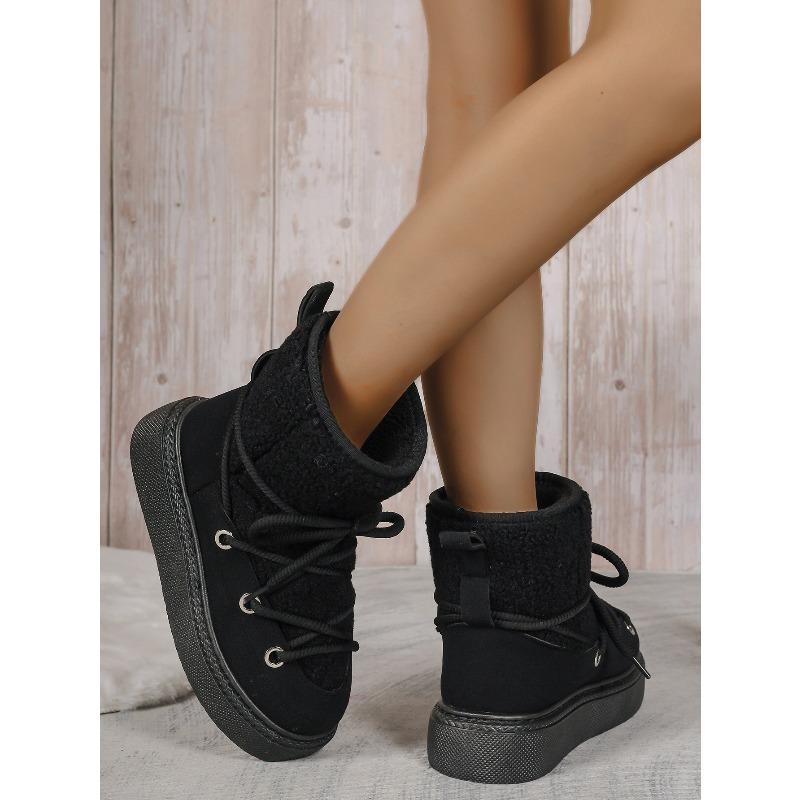 2025 New Arrival Plus Size Fashionable Warm Thick-Sole Slip-On Women's Snow Boots with Front Lace-Up