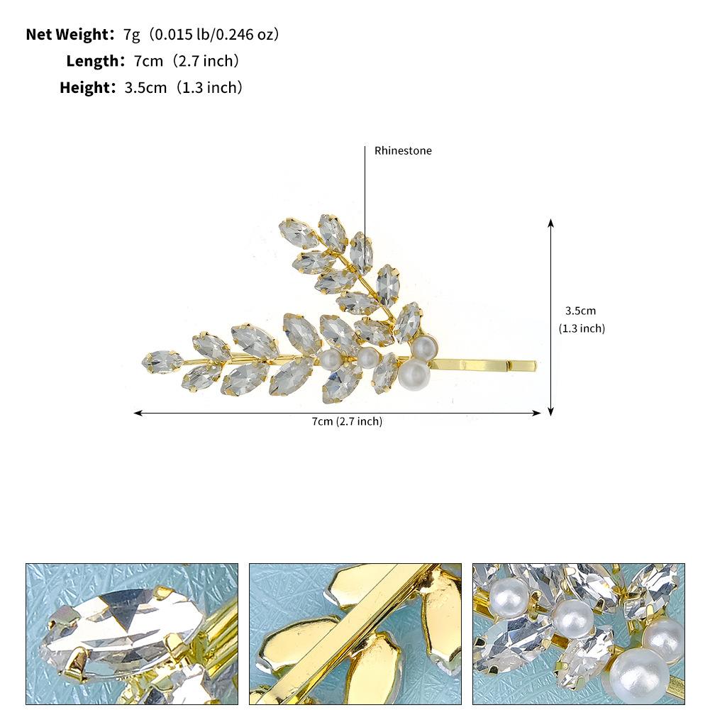 Vintage Rhinestone Leaf Hair Clip Bridal Wedding Dress Accessory Irregular Crystal Barrette For Women Elegant Jewelry