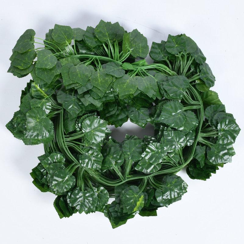 Artificial Rattan Vine Ceiling Decor with Green Radish and Begonia Leaves