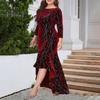 Women Evening Dress Three Quarter Sleeve Irregular Hem Round Neck Plus Size Slim Fit High Waist Swallowtail Elegant Maxi Dress Prom Party Clothes