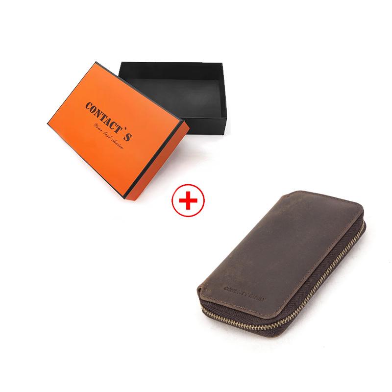 CONTACT'S Étui à Montre Vintage en Cuir Véritable 2 Emplacements Fermeture Éclair Sac à Montre Support pour Homme Voyage Cadeau Quotidien Boîte de Rangement Présentoir pour Montre