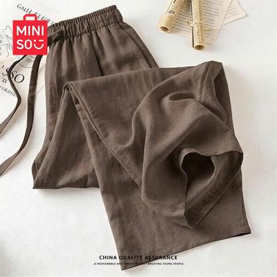 Damen Freizeithose mit weitem Bein aus Leinenmischung