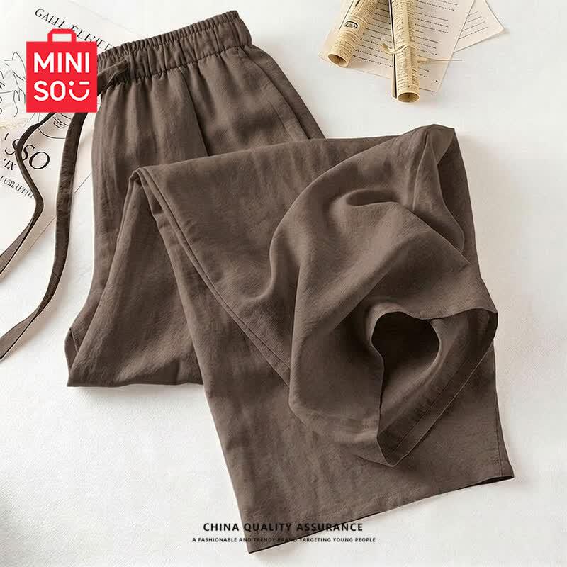 MINISO Women's Linen Blend Wide-Leg Casual Pants