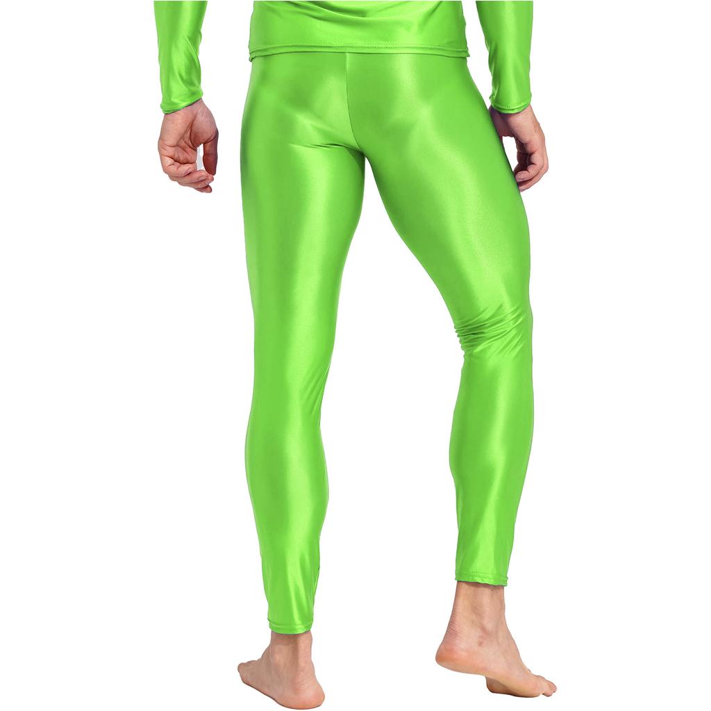 Herren Unifarbene Leggings Elastischer Bund Glänzendes Finish Skinny Hosen Fitness Training Laufen Yoga Übung