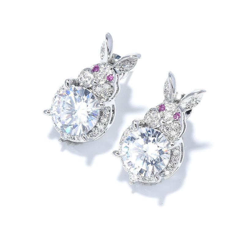 New Year'S Earrings Cute Little Rabbit Zircon Earrings Red Silver Needle Women'S Versatile Small Fragrant Small Earrings