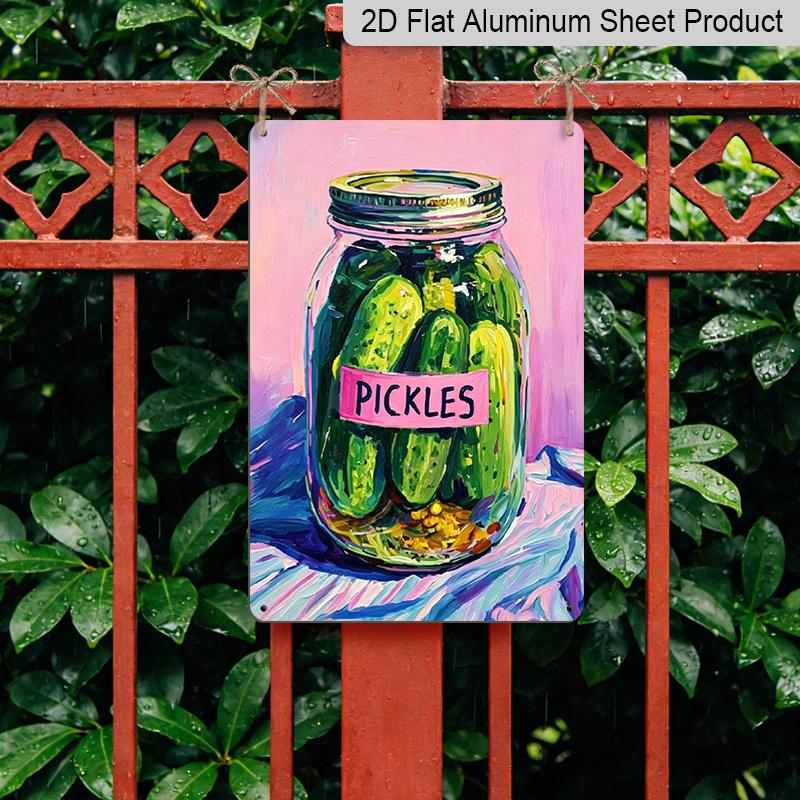 2D Flat Pickle Jar Aluminum Sign | 8x12 Inch Decorative Plaque, Horizontal Aesthetic Poster for Living Room, Bedroom, Pantry - Easy To Hang