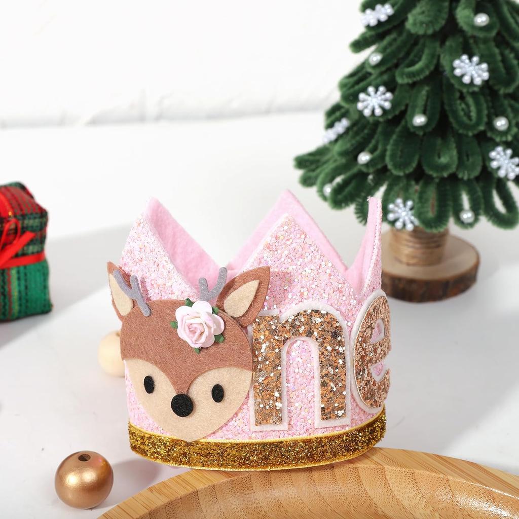 Winter Onederland Deer 1st Birthday Hat - Christmas Reindeer Birthday Crown, Miss OneDeerful First Birthday Decor