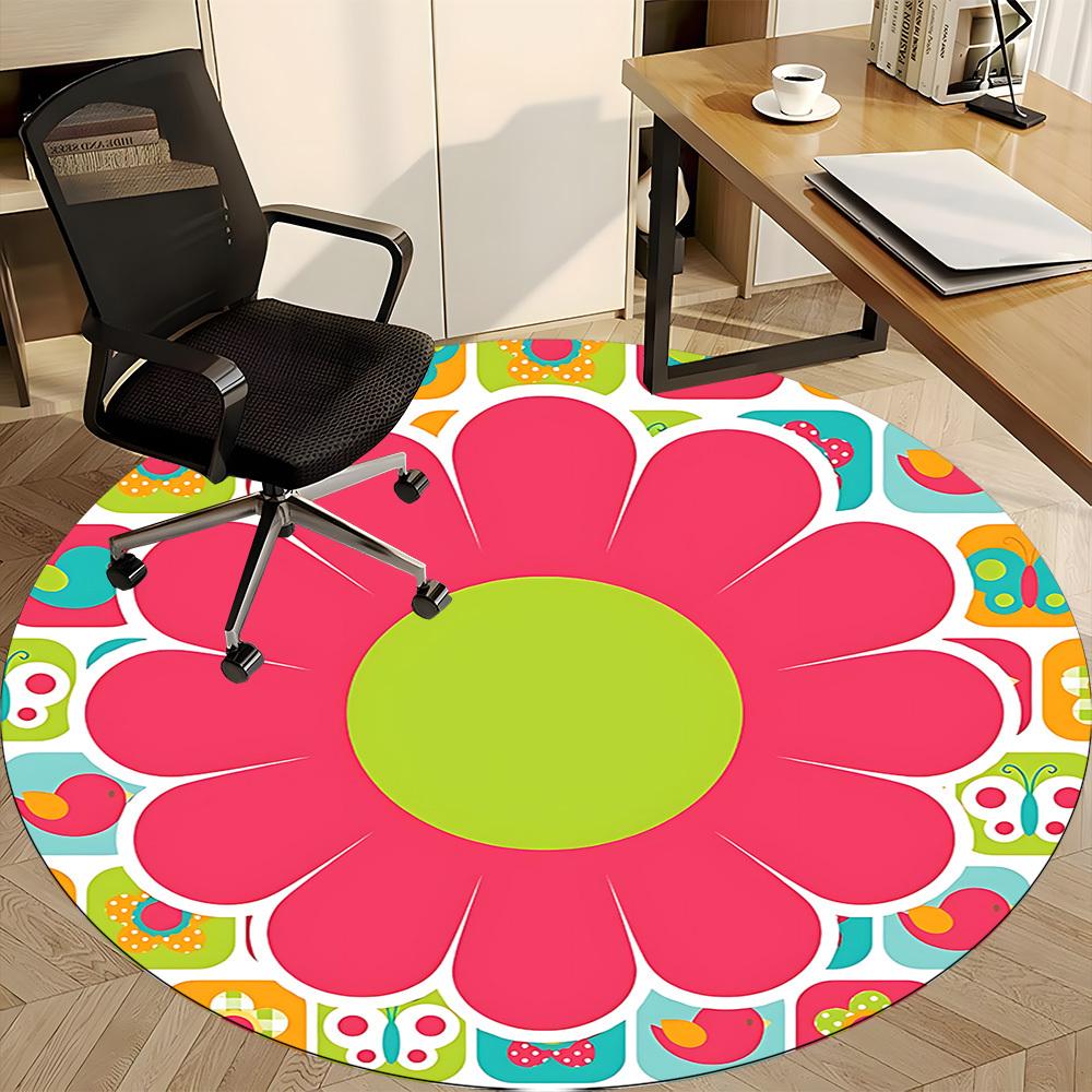 1pc Flower Pattern Chair Carpet for Office, Round Non Slip Durable Large Size Office Carpet, Suitable for Office