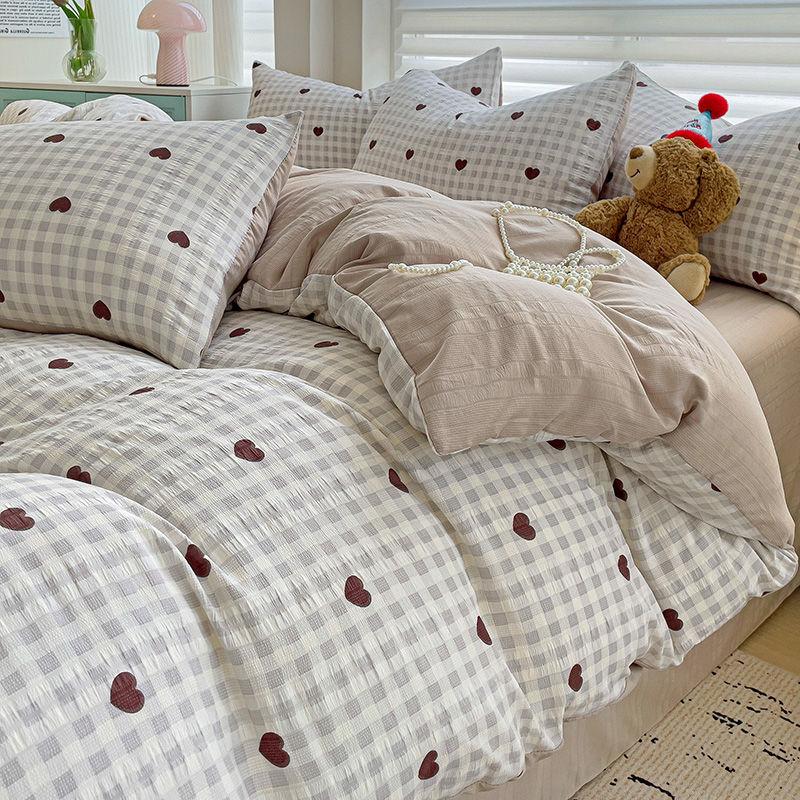 Floral Print French Style Bedding Set Bubble Cotton Duvet Cover Set Washed Cotton Flat Sheet Set Queen For Girl Decor Home