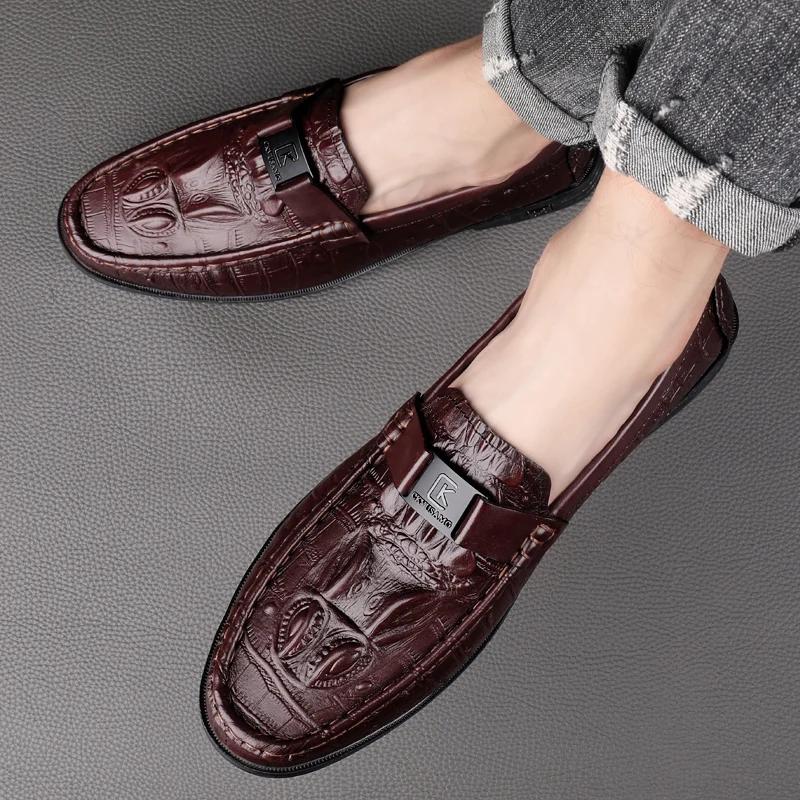 Fashion Genuine Leather Fashion High Quality Cowhide Casual Shoes Handmade Loafers Men Footwear Low Heeled British Style Walking Shoes