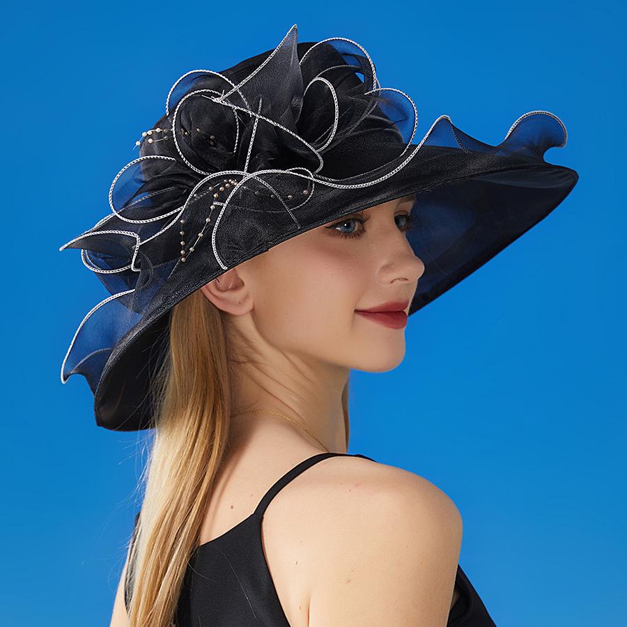 Elegant Women's Organza Sun Hat with Large Flower - European & American Style