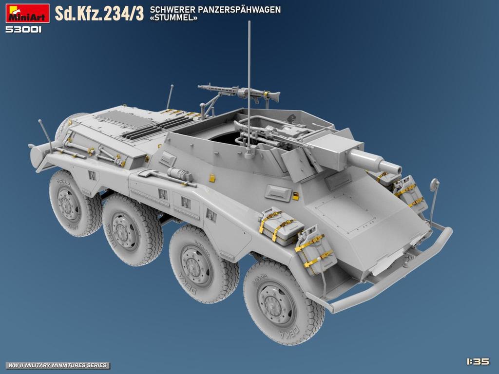 MiniArt WWII German Army heavy armored car Stummel gun plastic model kit MA53001 1/35 8-wheeled Sd.Kfz.234/3 7.5cm self-propelled