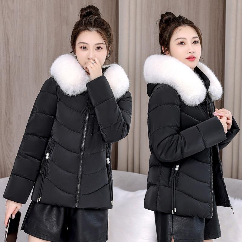 Big fur collar short cotton-padded women's cotton-padded jacket slim down cotton-padded jacket temperament thickened waist winter jacket