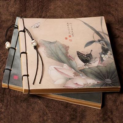 Cuaderno de bocetos de línea vintage Lotus con borla Paquete de línea Notas de boceto antiguas Cuaderno de bocetos