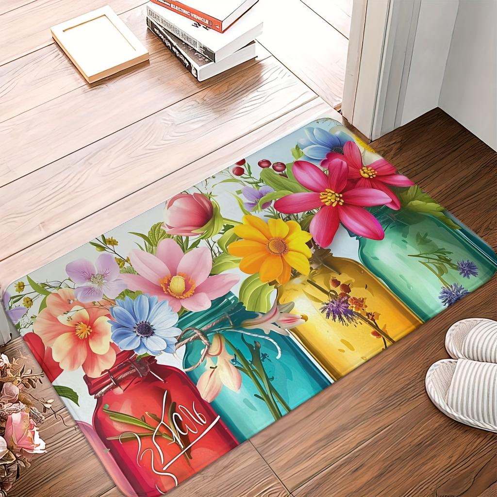 1Pcs Anti Fatigue Kitchen Rugs Spring Print Waterproof Non-Slip Thick Cushioned Kitchen Mat Heavy Duty Comfort Standing Mat for Kitchen