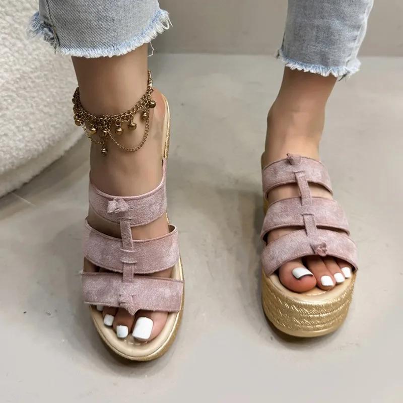 Mode 2025 Marke Damenschuhe Offene Zehen Damen Hausschuhe Mode Outdoor Casual Sommer Neu Übergröße Einfarbig Bestseller Keilabsatz Hausschuhe