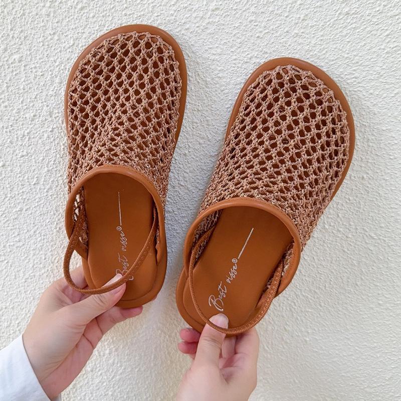 Fashion Flats Women Slingback Slippers Mesh Designer Mules Shoes Fashion Sandals Summer Woman 2025 New Slides Dress Chanclas De Mujer