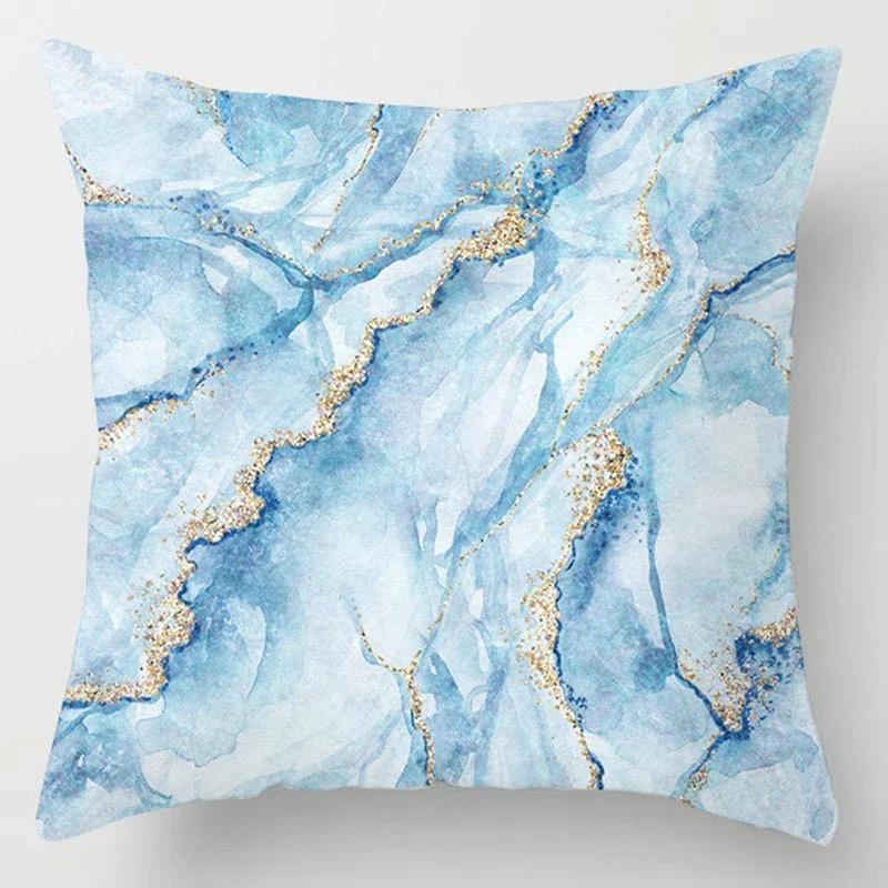 Home Decor Blue Geometric & Leaf Pattern Throw Pillow Covers Pattern Cushion Cover Suitable for Sofa Bedroom Car Pillow Cover