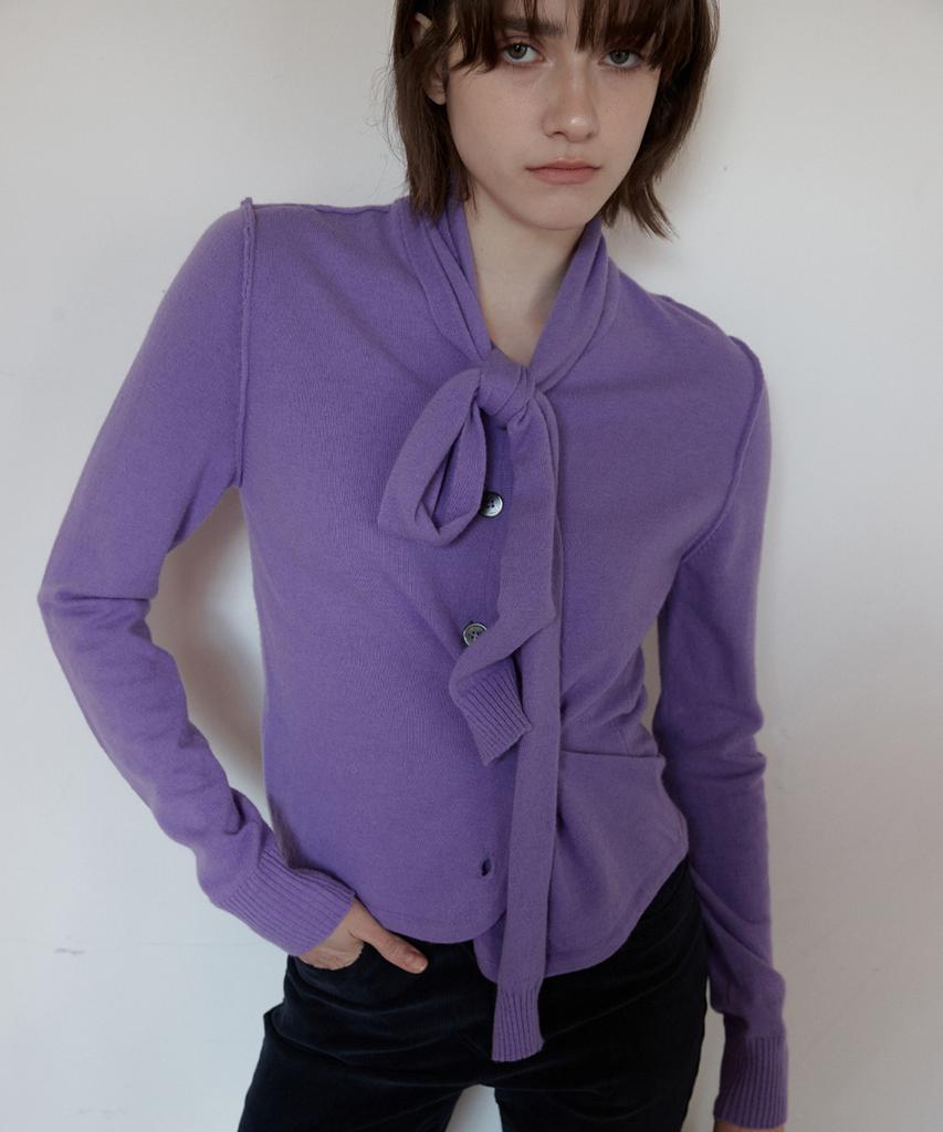 Sigreat Cashmere Blend Tie Knit Cardigan_Purple
